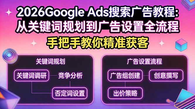 2026Google Ads搜索广告教程：从关键词规划到广告设置全流程，手把手教你精准获客-燕子项目网