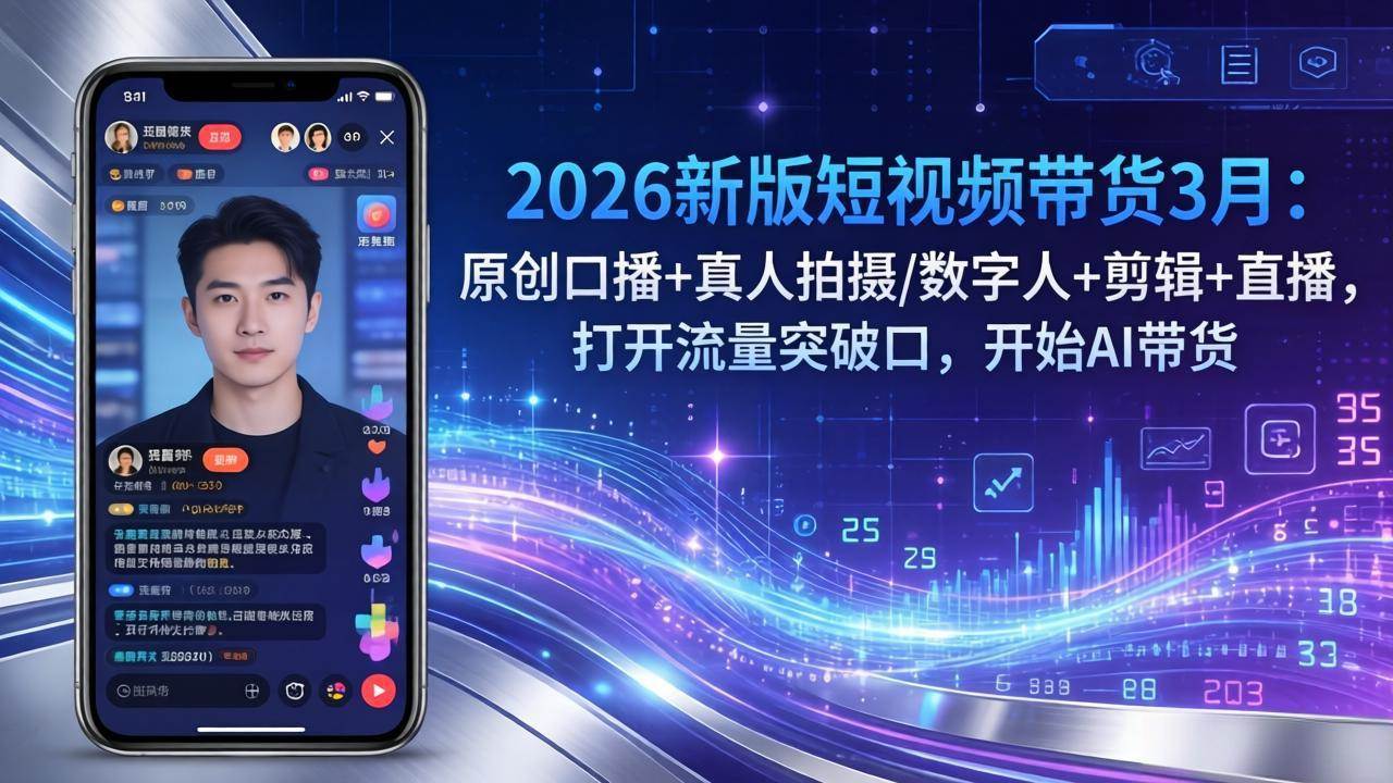 2026新版短视频带货3月：原创口播+真人拍摄/数字人+剪辑+直播，打开流量突破口，开始AI带货-燕子项目网