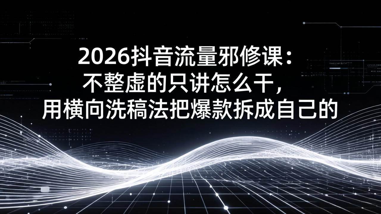 2026抖音流量邪修课：不整虚的只讲怎么干，用横向洗稿法把爆款拆成自己的-燕子项目网