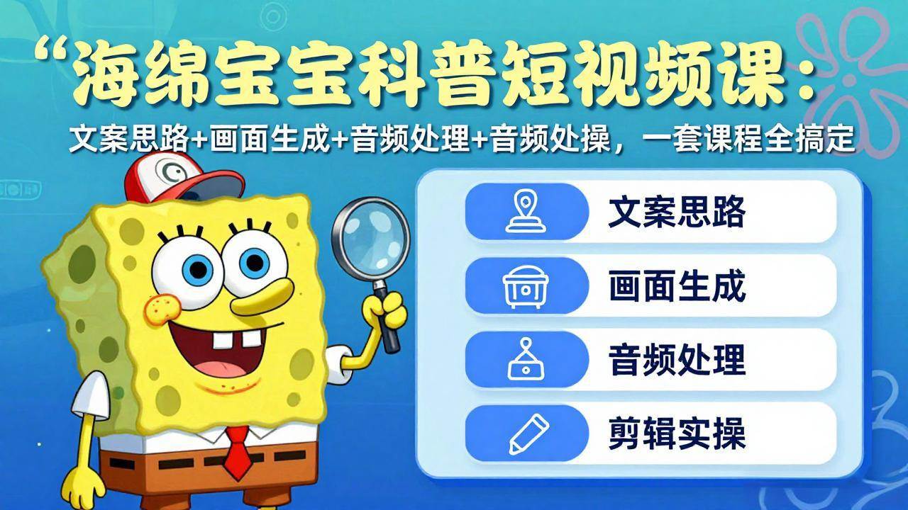 海绵宝宝科普短视频课：文案思路+画面生成+音频处理+剪辑实操，一套课程全搞定-燕子项目网