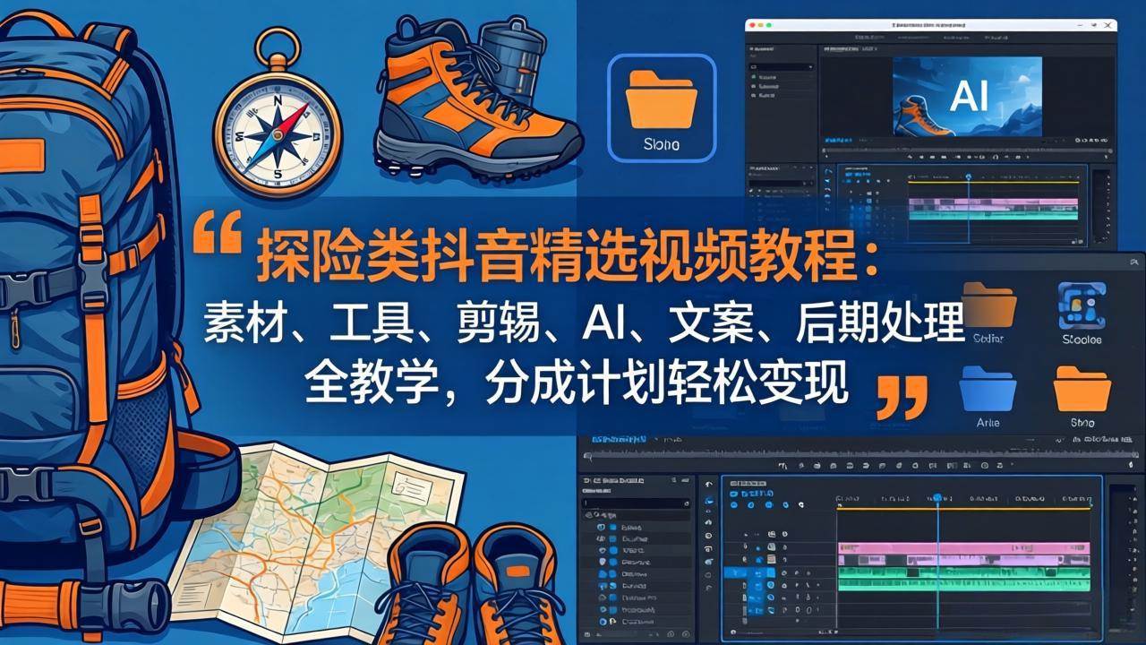 探险类抖音精选视频教程：素材、工具、剪辑、AI、文案、后期处理全教学，分成计划轻松变现-燕子项目网