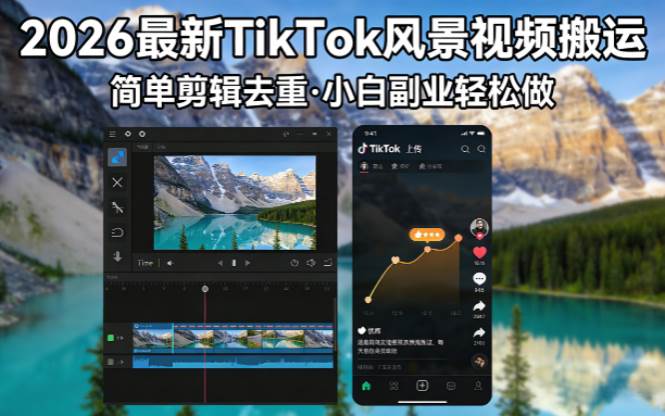 2026最新TikTok风景视频搬运简单剪辑去重小白副业月入 8000-燕子项目网