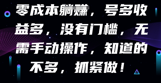 零成本全自动,号多收益多,没有门槛,无需手动-燕子项目网