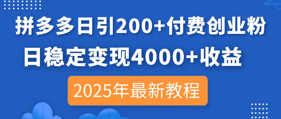 (14217期)拼多多日引200+付费创业粉,日稳定变现4000+收益,2025年最新教程-燕子项目网