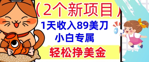2个新项目，轻松挣美金， 1天收入89美刀，小白专属，干货分享-燕子项目网