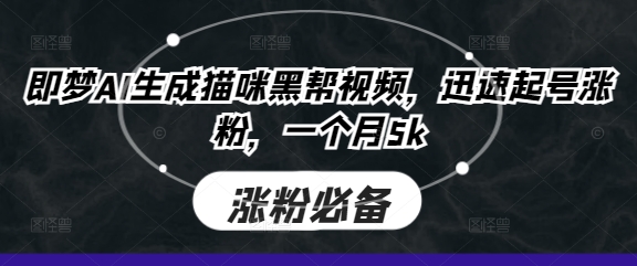 即梦AI生成猫咪黑帮视频，迅速起号涨粉，一个月5k-燕子项目网