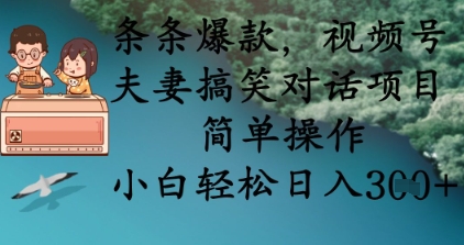 条条爆款，视频号夫妻搞笑对话项目，简单操作，小白轻松日入3张+-燕子项目网