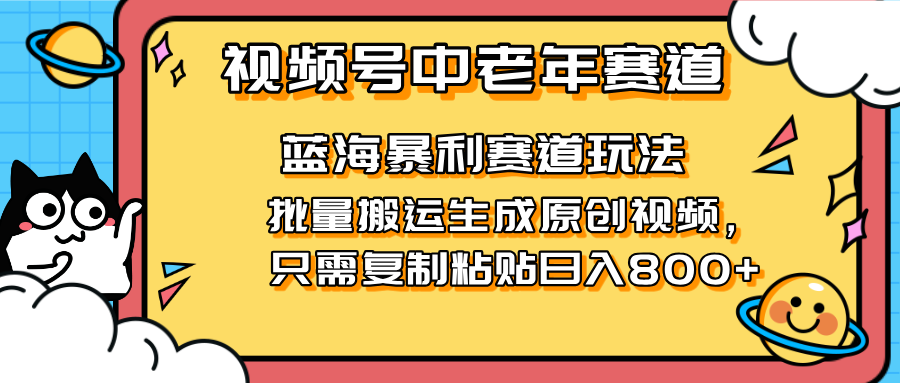 (14314期)2025视频号中老年短视频蓝海暴利风口!复制粘贴搬运视频单日赚800+,无...-燕子项目网