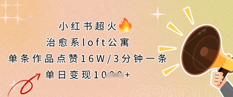 小红书超火的治愈系loft公寓，单条作品点赞16W，3分钟一条，单日变现数张-燕子项目网